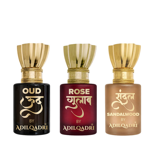 Oud Attar, Rose And Sandal (Chandan)  Attar Pack of 3 5.5 ML Each